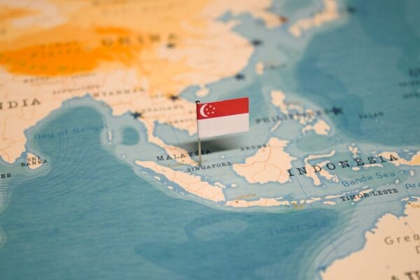 Singapore flag on map